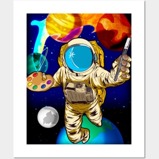 Space Painting Astronaut Artist Painter Universe Galaxy Posters and Art